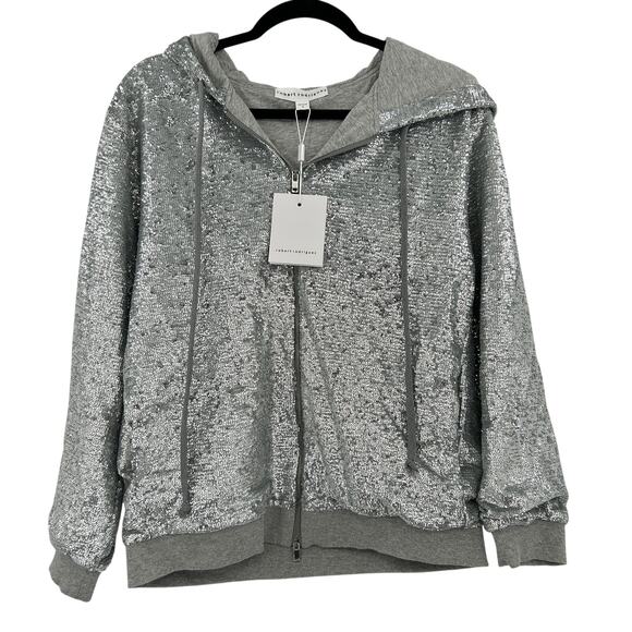 NWT Robert Rodriguez Sequin Silver Zip Up Hoodie Sweater Size Small - Picture 2 of 9